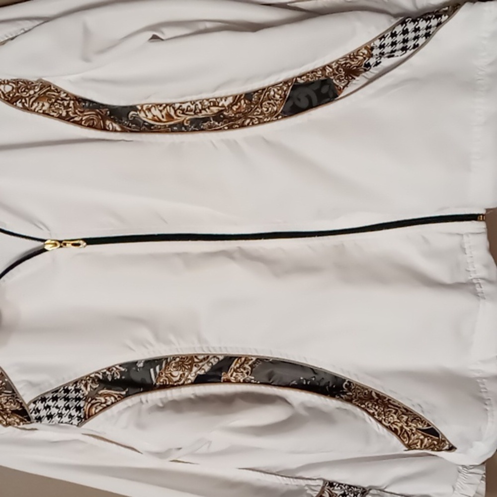 Threehearts Full Zip White w Paisley Patterned Trim, Front Pocketed Jacket XL - Picture 6 of 10